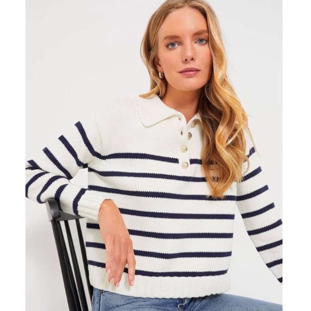 Tuckernuck Emilie Striped Polo Sweater Knit Pullover XS